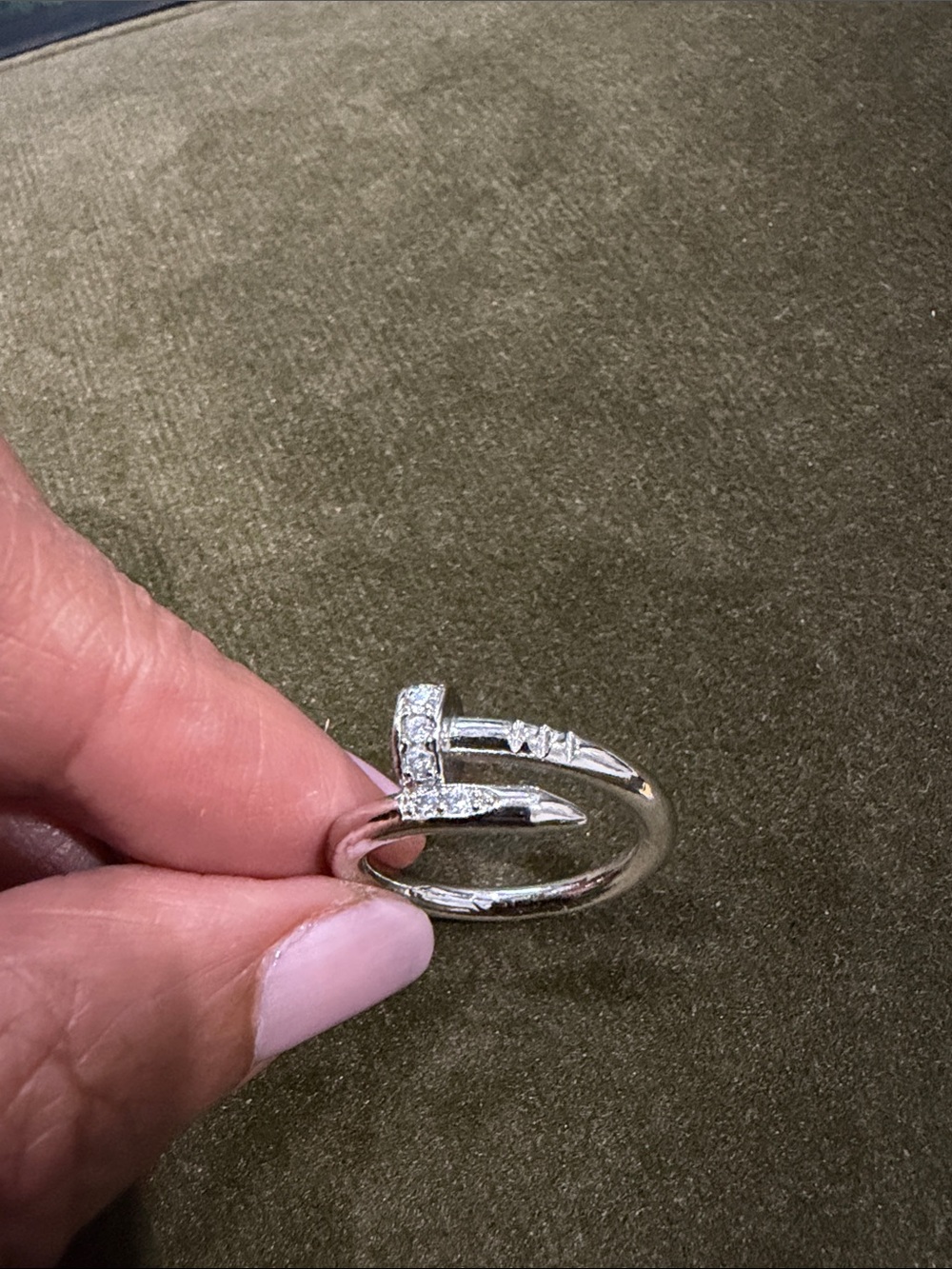 Sterling Silver Nail Wrap Ring with PavĂŠ CZ Accent - White